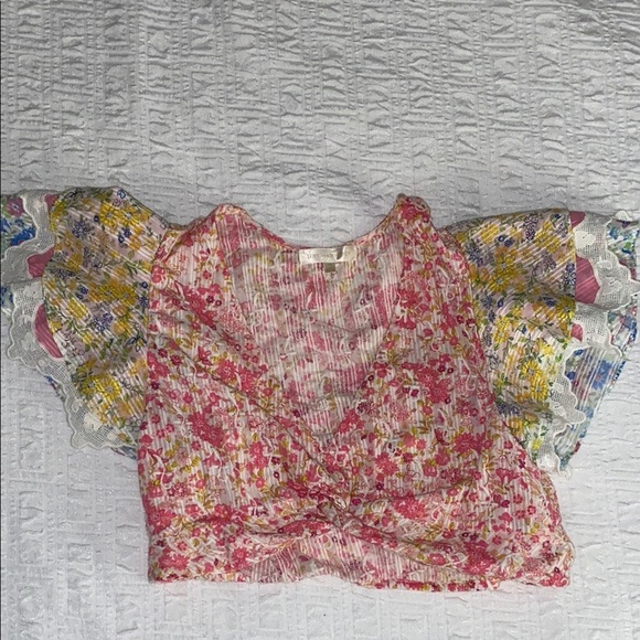 LoveShackFancy Kielle Ruffle Crop Top Floral Boho Women's Top sz Large - Picture 1 of 12